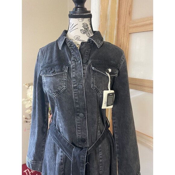 a.n.a Women's Denim Dress Black Long Sleeves Size XS Button Front Belted Casual - Picture 4 of 12